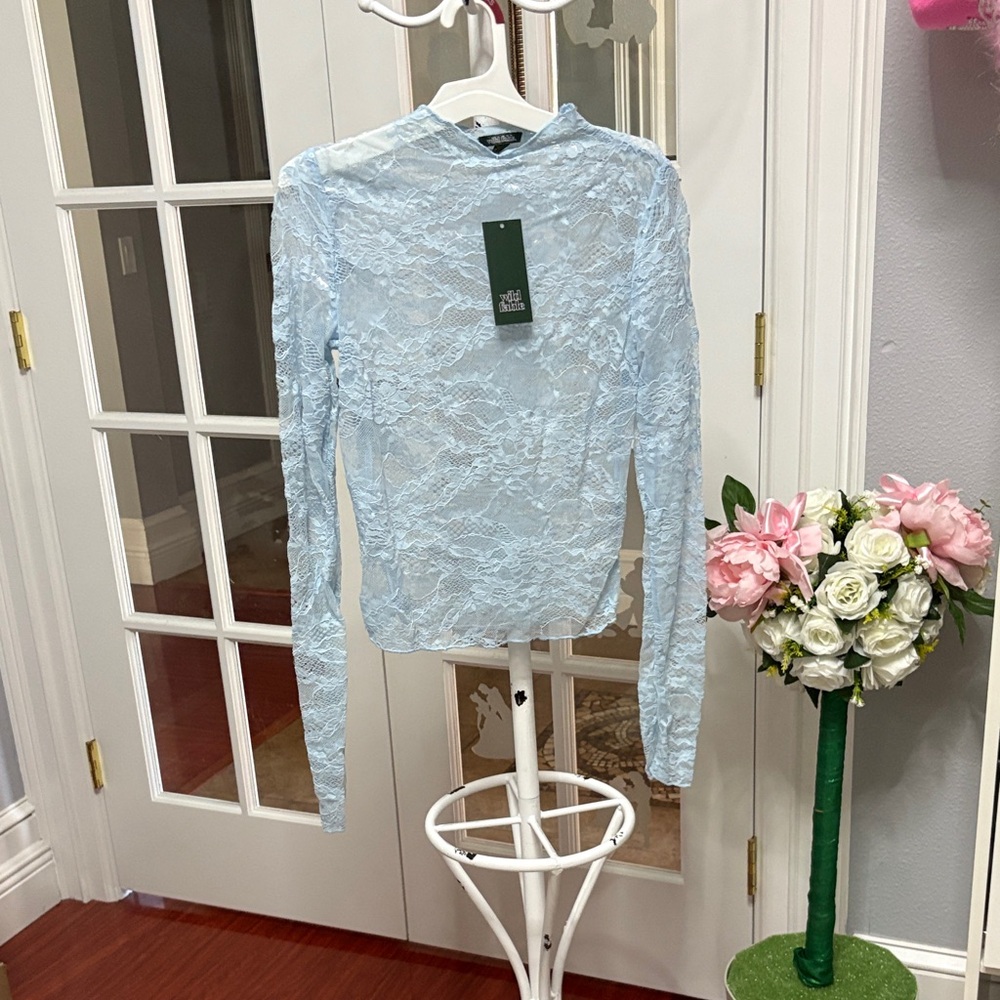 Elegant Lace Long Sleeve Top - Light Blue $8each or 6 for $30